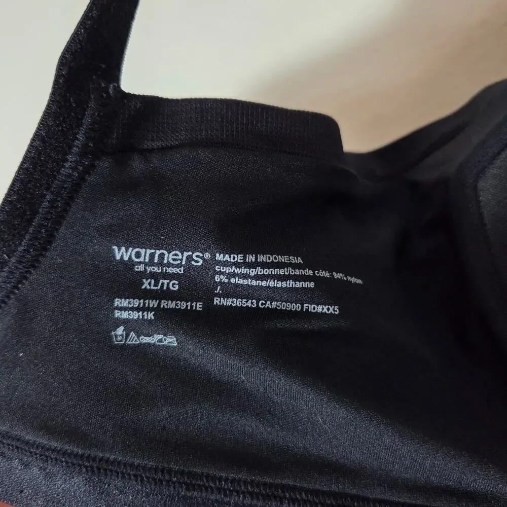 Warner's Black Wireless Comfort Bra XL